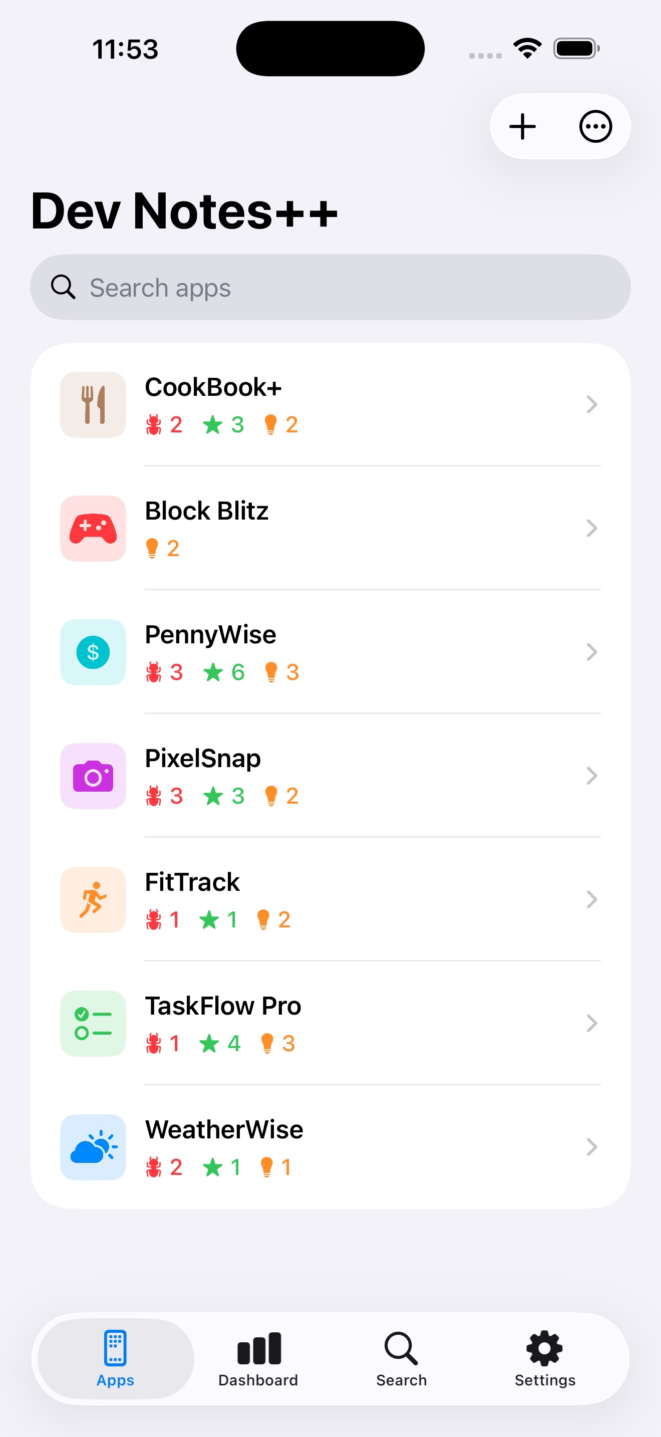 Apps list